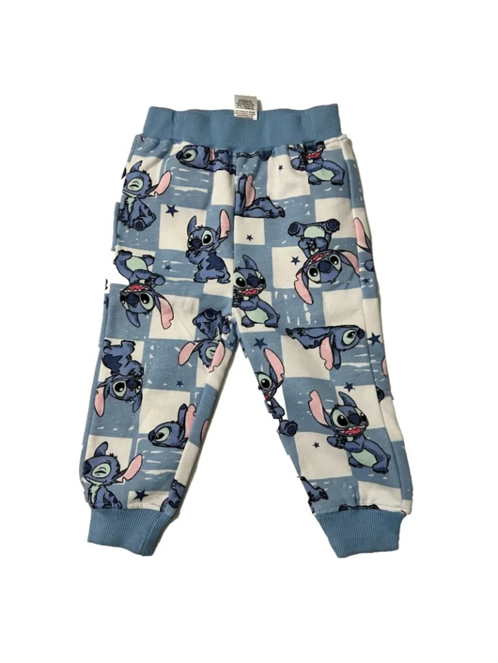 Disney Stitch Toddler Checkered Sweat Suit Blue White Unisez Sz 6/9M NWT